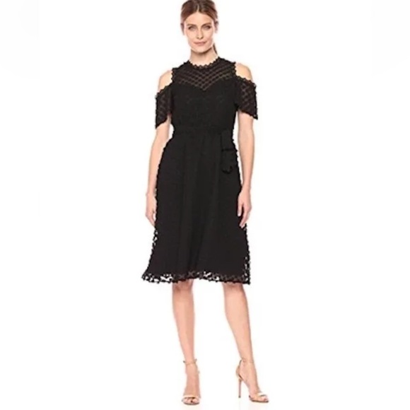 Ivanka Trump Black Cold Shoulders Flower Appliqué Dress Size 2 - Picture 1 of 10